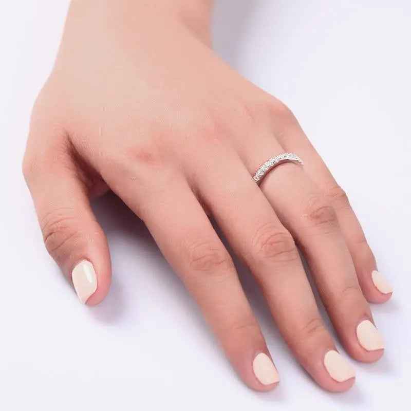 Micro Set Eternity Band Created Diamond Solid Sterling 925 Silver Wedding Ring