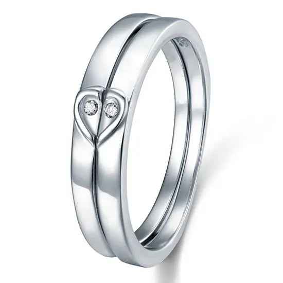 Heart Created Diamond 2-Pc Solid Sterling 925 Silver Wedding Ring Set