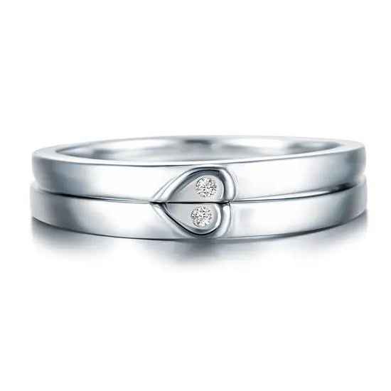 Heart Created Diamond 2-Pc Solid Sterling 925 Silver Wedding Ring Set