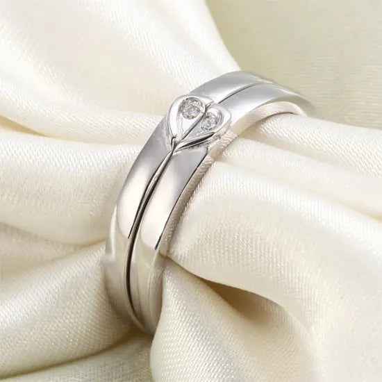 Heart Created Diamond 2-Pc Solid Sterling 925 Silver Wedding Ring Set