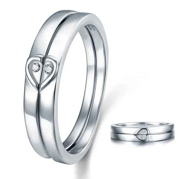 Heart Created Diamond 2-Pc Solid Sterling 925 Silver Wedding Ring Set