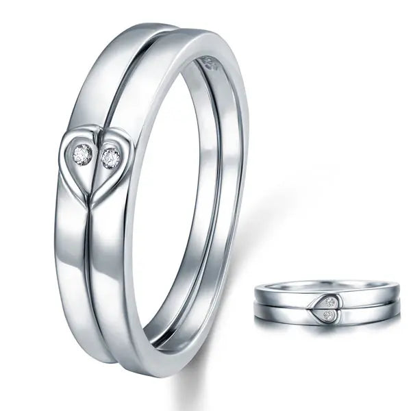 Heart Created Diamond 2-Pc Solid Sterling 925 Silver Wedding Ring Set limanilondon