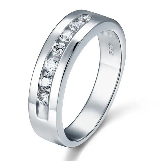 Men's Wedding Band Solid Sterling 925 Silver Created Diamond Ring limanilondon