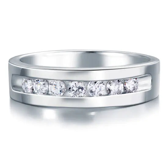 Men's Wedding Band Solid Sterling 925 Silver Created Diamond Ring limanilondon