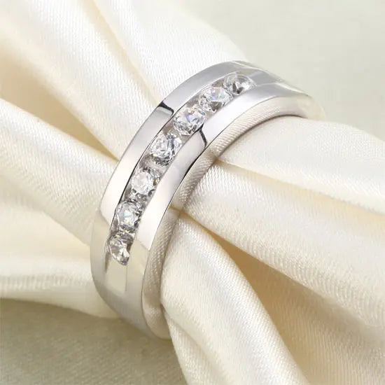 Men's Wedding Band Solid Sterling 925 Silver Created Diamond Ring limanilondon