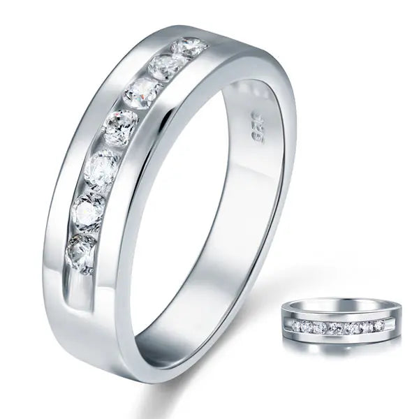 Men's Wedding Band Solid Sterling 925 Silver Created Diamond Ring limanilondon