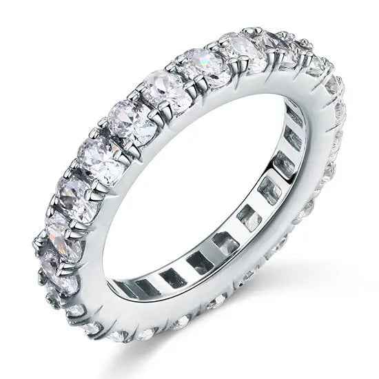 Oval Cut Eternity Band Solid Sterling 925 Silver Created Diamond Ring