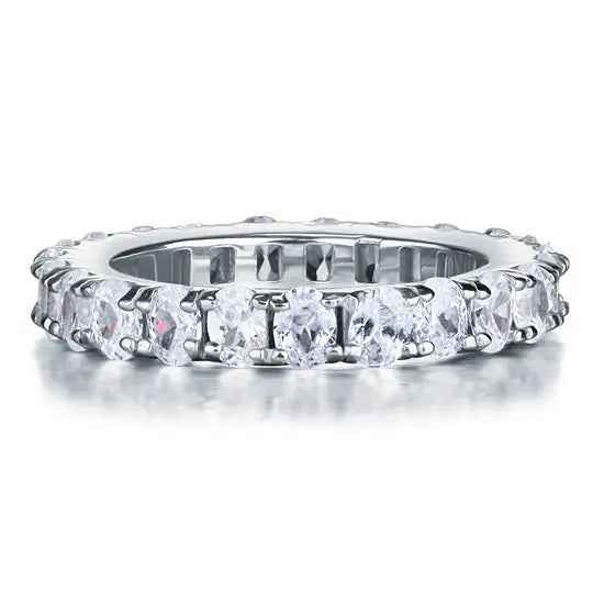 Oval Cut Eternity Band Solid Sterling 925 Silver Created Diamond Ring