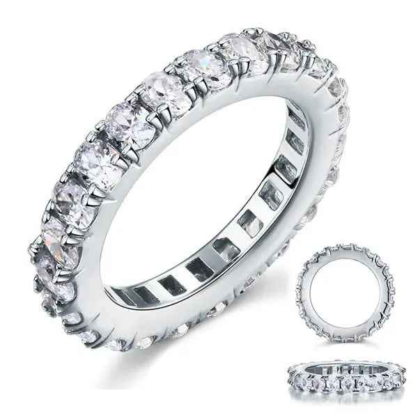 Oval Cut Eternity Band Solid Sterling 925 Silver Created Diamond Ring