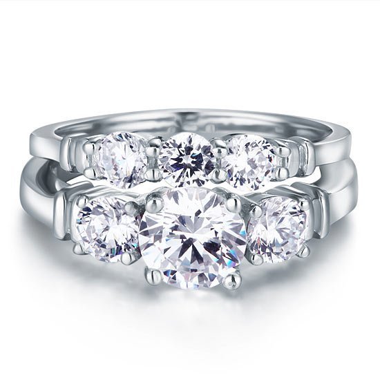 Created Diamond 2 Pc Solid Sterling 925 Silver Wedding Ring Set