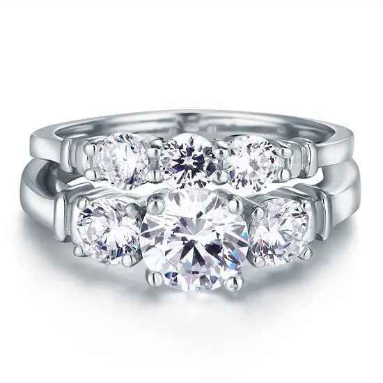 Created Diamond 2 Pc Solid Sterling 925 Silver Wedding Ring Set