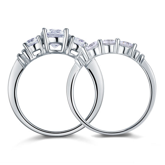Created Diamond 2 Pc Solid Sterling 925 Silver Wedding Ring Set