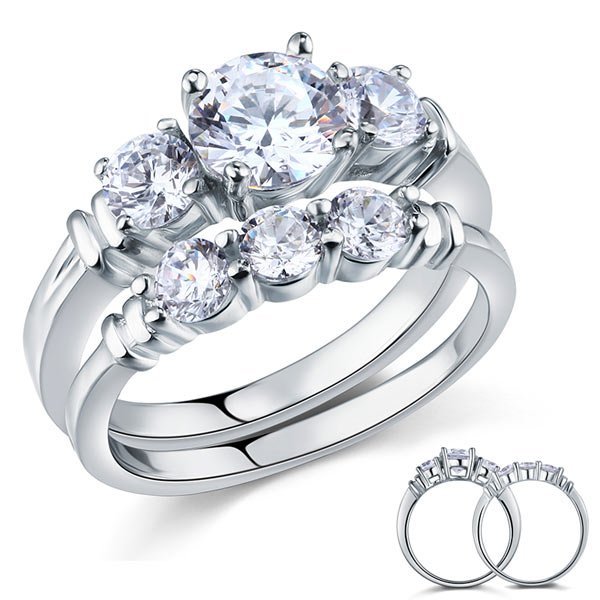 Created Diamond 2 Pc Solid Sterling 925 Silver Wedding Ring Set