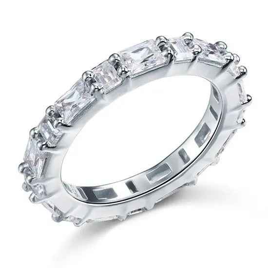 Emerald Cut Band Solid Sterling 925 Silver Wedding Ring Band