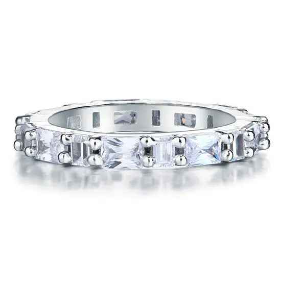 Emerald Cut Band Solid Sterling 925 Silver Wedding Ring Band