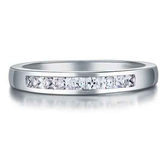Channel Set Band Princess Cut Solid Sterling 925 Silver Ring