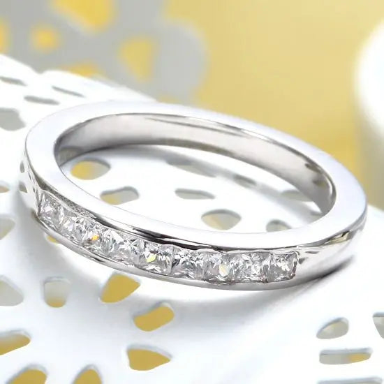 Channel Set Band Princess Cut Solid Sterling 925 Silver Ring limanilondon