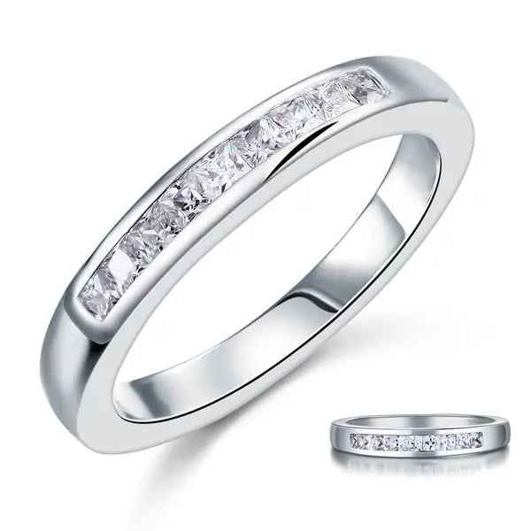 Channel Set Band Princess Cut Solid Sterling 925 Silver Ring