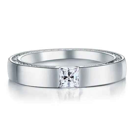 Princess Cut Created Diamond Band Solid Sterling 925 Silver Ring