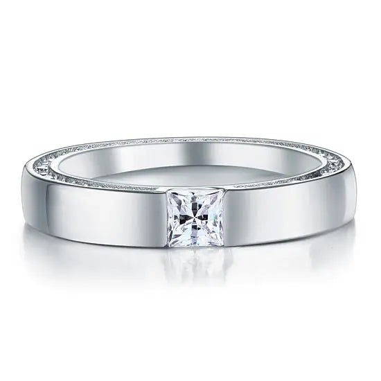Princess Cut Created Diamond Band Solid Sterling 925 Silver Ring limanilondon
