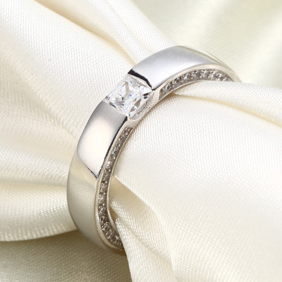 Princess Cut Created Diamond Band Solid Sterling 925 Silver Ring