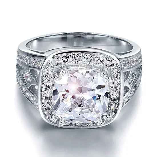 Art Deco Vintage Style 4 Carat Cushion Created Diamond Solid 925 Sterling Silver Wedding Engagement Ring