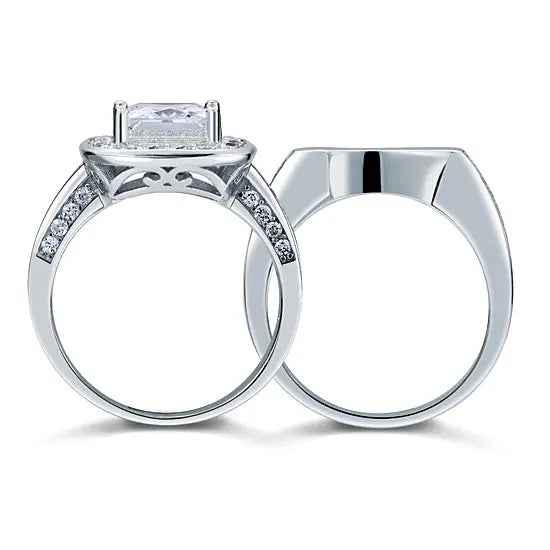 Vintage Style 2 Carat Created Diamond Solid Sterling 925 Silver 2 Pc Bridal Wedding Engagement Ring Set