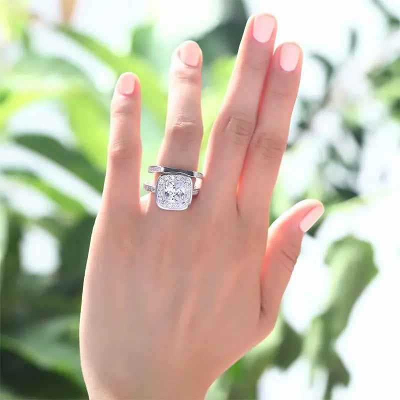 Vintage Style 2 Carat Created Diamond Solid Sterling 925 Silver 2 Pc Bridal Wedding Engagement Ring Set