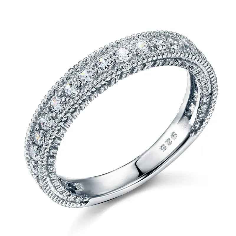 Vintage Style Band Art Deco Created Diamond Solid Sterling 925 Silver Band Wedding Eternity Ring