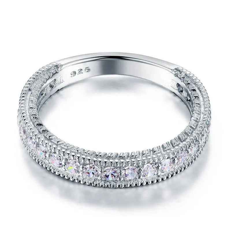 Vintage Style Band Art Deco Created Diamond Solid Sterling 925 Silver Band Wedding Eternity Ring