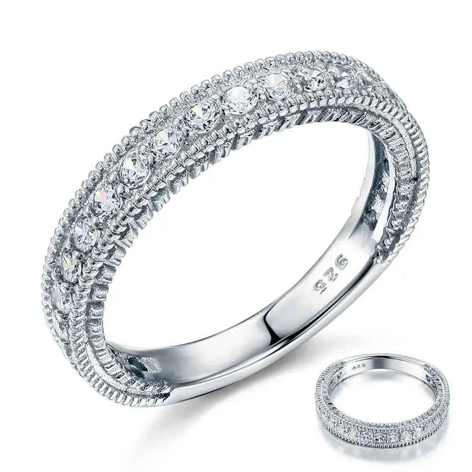 Vintage Style Band Art Deco Created Diamond Solid Sterling 925 Silver Band Wedding Eternity Ring