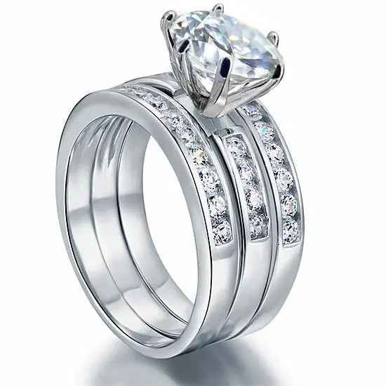 2 Ct Created Diamond 925 Sterling Silver Wedding Engagement Ring Set 3-Pcs