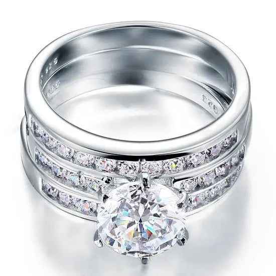 2 Ct Created Diamond 925 Sterling Silver Wedding Engagement Ring Set 3-Pcs