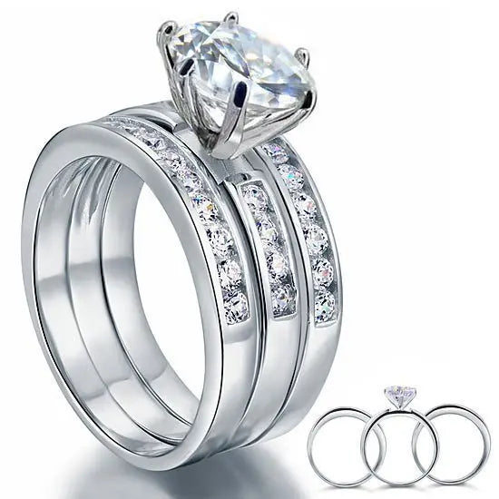 2 Ct Created Diamond 925 Sterling Silver Wedding Engagement Ring Set 3-Pcs limanilondon