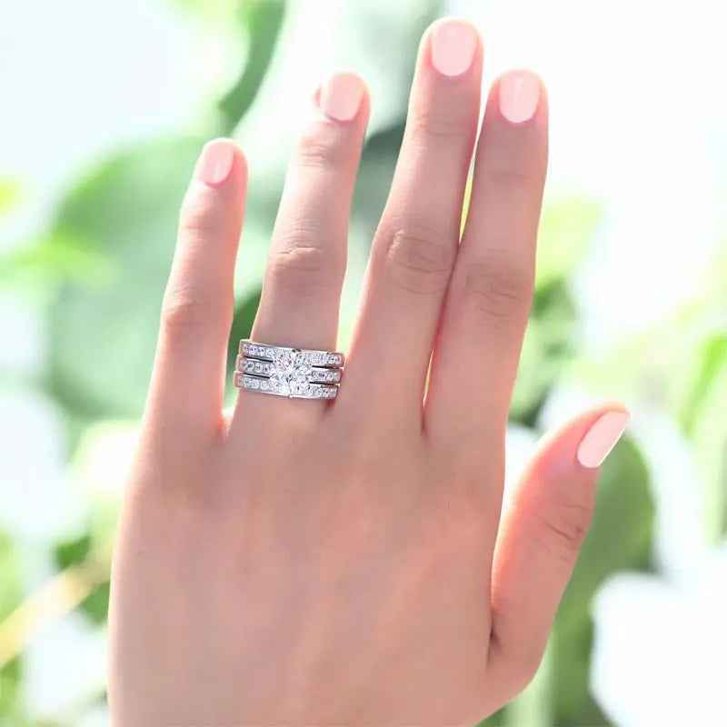 2 Ct Created Diamond 925 Sterling Silver Wedding Engagement Ring Set 3-Pcs