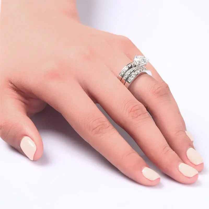 2 Ct Created Diamond 925 Sterling Silver Wedding Engagement Ring Set 3-Pcs