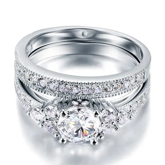 Vintage Style 1 Carat Created Diamond Solid Sterling 925 Silver 2 Pc Wedding Engagement Ring Set limanilondon