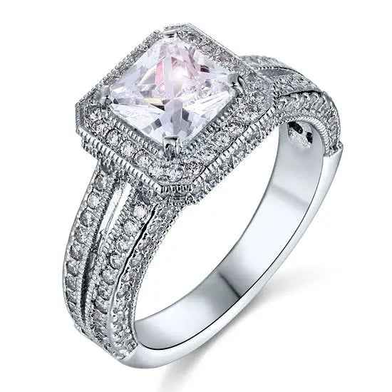 Vintage Style 1.5 Carat Simulated Diamond Solid 925 Sterling Silver Bridal Wedding Engagement Ring