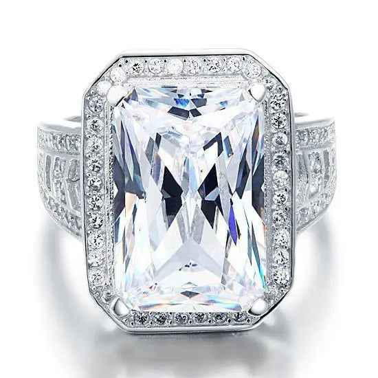 8.5 Carat Radiant Cut Simulated Diamond Ring | Sterling Silver