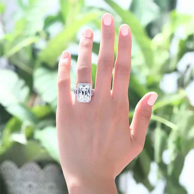 8.5 Carat Radiant Cut Simulated Diamond Ring | Sterling Silver