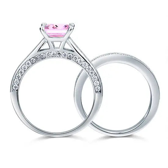 1.5 Carat Princess Cut 2 Pc Fancy Pink Created Diamond Wedding Engagement Ring Set limanilondon