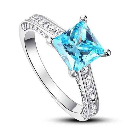 Carat Princess Cut Fancy Blue Created Diamond 925 Sterling Silver Wedding Engagement Ring