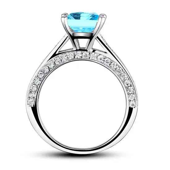 Carat Princess Cut Fancy Blue Created Diamond 925 Sterling Silver Wedding Engagement Ring