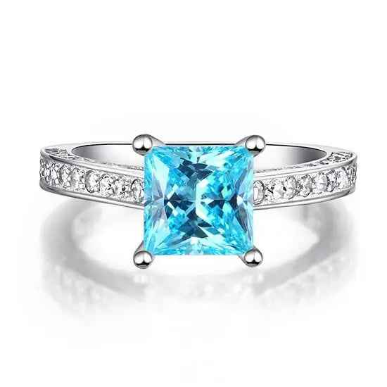 Carat Princess Cut Fancy Blue Created Diamond 925 Sterling Silver Wedding Engagement Ring