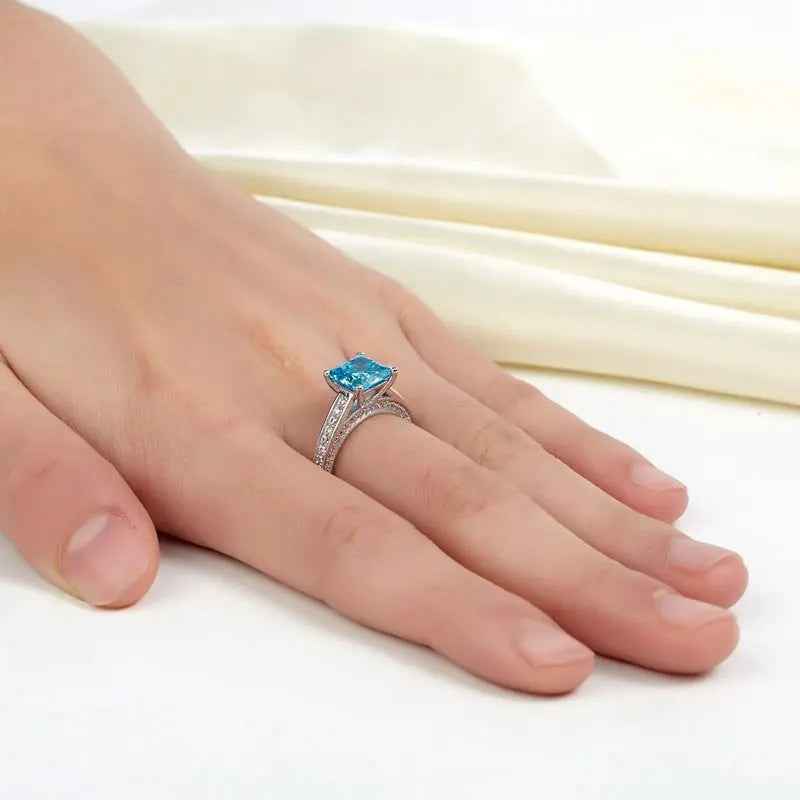 Carat Princess Cut Fancy Blue Created Diamond 925 Sterling Silver Wedding Engagement Ring