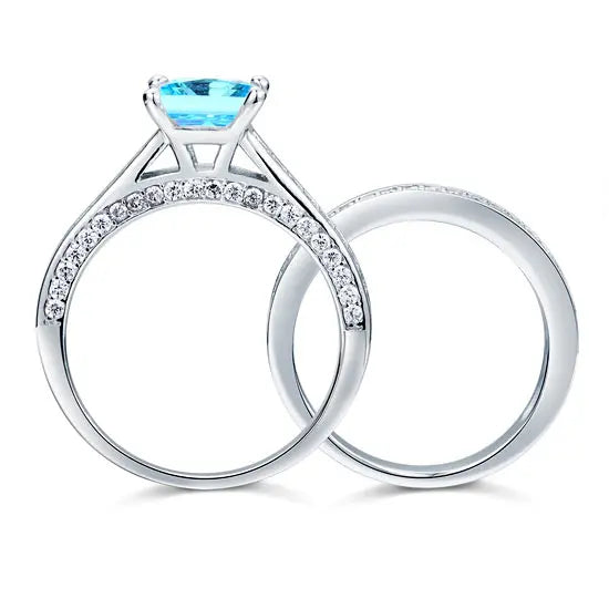 1.5 Carat Princess Cut 2 Pcs Fancy Blue Created Diamond 925 Sterling Silver Wedding Engagement Ring Set limanilondon