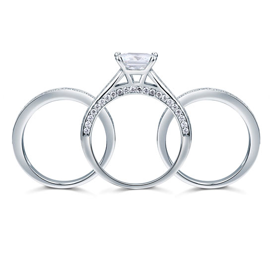 Sterling Silver 3 Pcs Wedding Engagement Ring Set Created Diamond