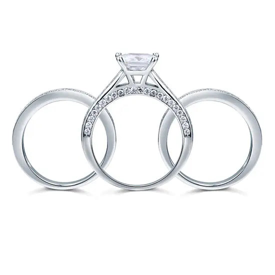 Sterling Silver 3 Pcs Wedding Engagement Ring Set Created Diamond limanilondon