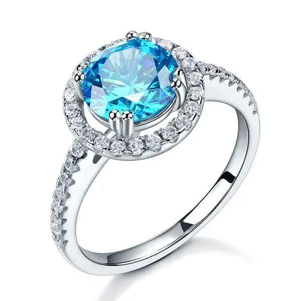 Sterling Silver Wedding Engagement Halo Ring 2 Carat Fancy Blue Created Diamond