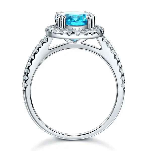 Sterling Silver Wedding Engagement Halo Ring 2 Carat Fancy Blue Created Diamond